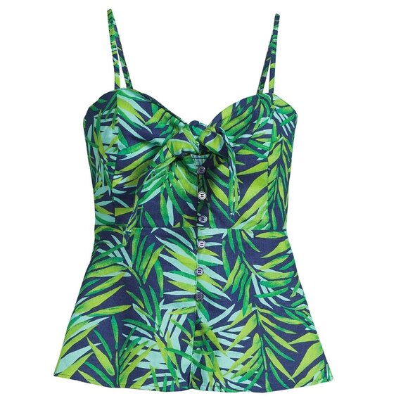 Women's Tropical Print Linen Blend Peplum Tank Top 3XL Knot Front NEW *A76 - Picture 1 of 15
